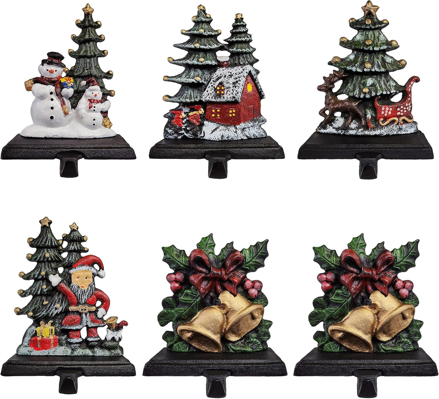 Sleigh with Deer, Santa with Gifts, House with Kids & Snowman with Christmas Tree Stocking Holder