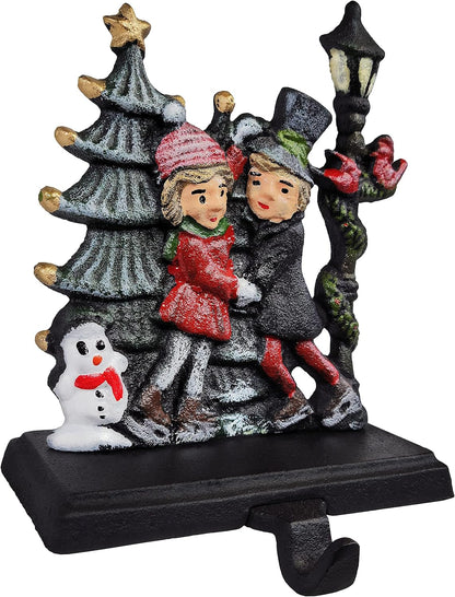 Sleigh with Deer, Santa with Gifts, House with Kids & Snowman with Christmas Tree Stocking Holder