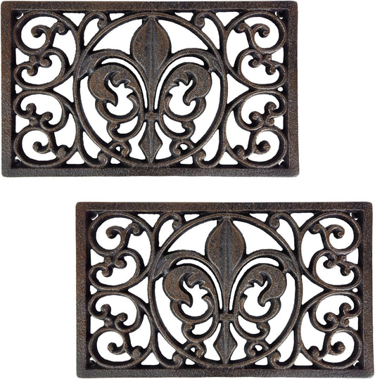 Cast Iron 10" x 6" Rectangle Fleur de lis Trivet Set of 2 pcs, for Hot Dishes or Pots