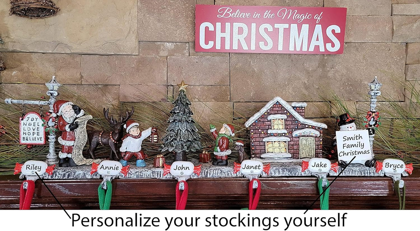 3D Christmas Village with Santa Stocking Hanger (6 Hooks)