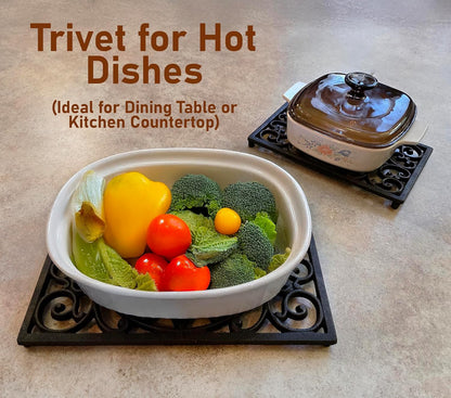 Cast Iron 13" x 9" Rectangle Fleur de lis Trivet Set of 2 pcs, for Hot Dishes or Pots