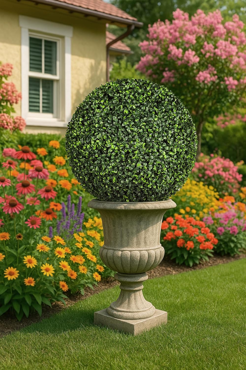 UV Resistant Topiary Balls Artificial Outdoor Indoor Set of 2-20 Inch Faux Boxwood Spheres for Garden, Balcony, Wedding Decor Round Fake Plants for Patio, Porch, Yard Decoration