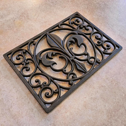 Cast Iron 13" x 9" Rectangle Fleur de lis Trivet Set of 2 pcs, for Hot Dishes or Pots