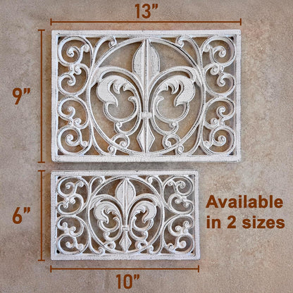 Cast Iron 10" x 6" Rectangle Fleur de lis Trivet Set of 2 pcs, for Hot Dishes or Pots